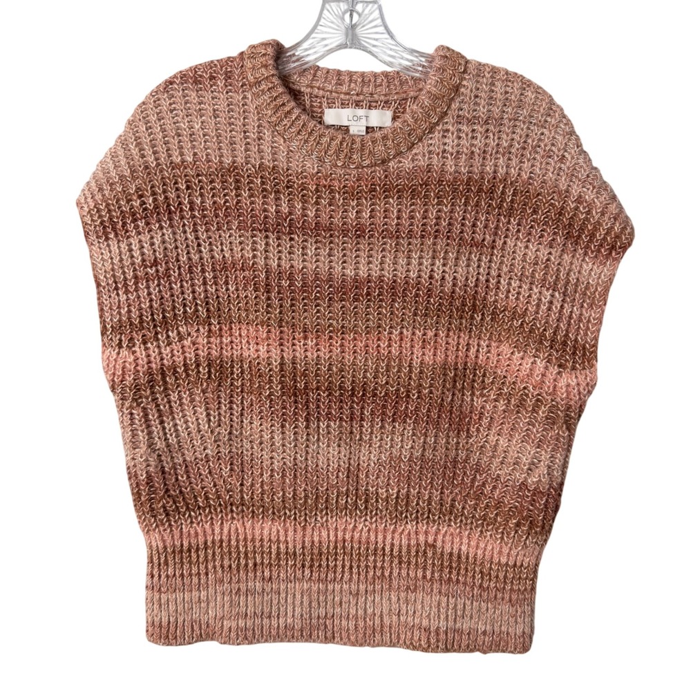 Loft Sweater Vest Women Small Brown Pink Space Dye Knit Crew Neck Fall Boho